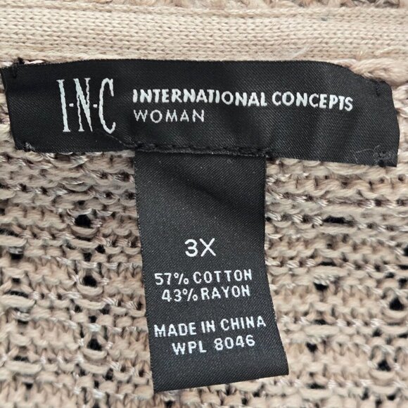 INC Tan Beige Open Front Sheen Thread Long Sleeve Knit Cardigan Plus Sz 3X - Picture 11 of 12